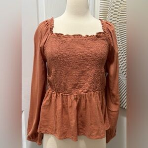 Old Navy Rust Smocked Peplum Top
